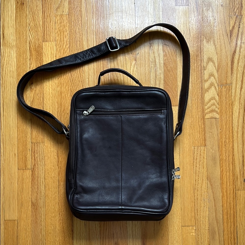 Piel Chocolate Brown Leather Messenger Bag with Adjustable Strap